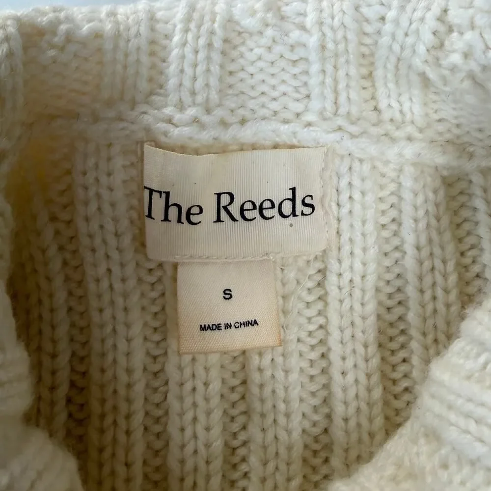The Reeds X J Crew Side Button Sweater Cream Diamond Mock Neck Knit Women Size S